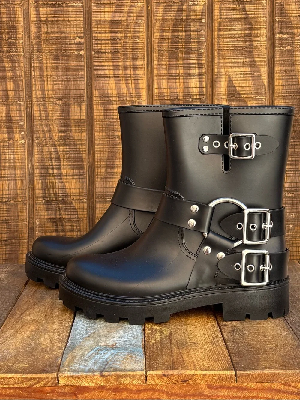 Jeffrey Campbell Black Moto Chunky Rain Boots
